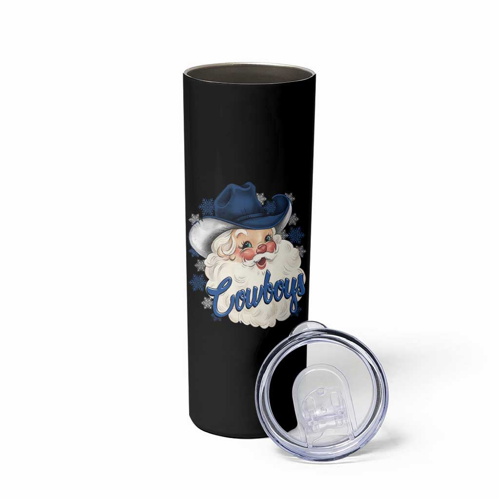 Christmas Cowboys Fan Skinny Tumbler Funny Xmas American Football Blue Santa - Wonder Print Shop