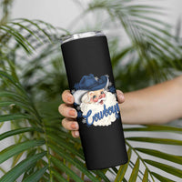 Christmas Cowboys Fan Skinny Tumbler Funny Xmas American Football Blue Santa - Wonder Print Shop