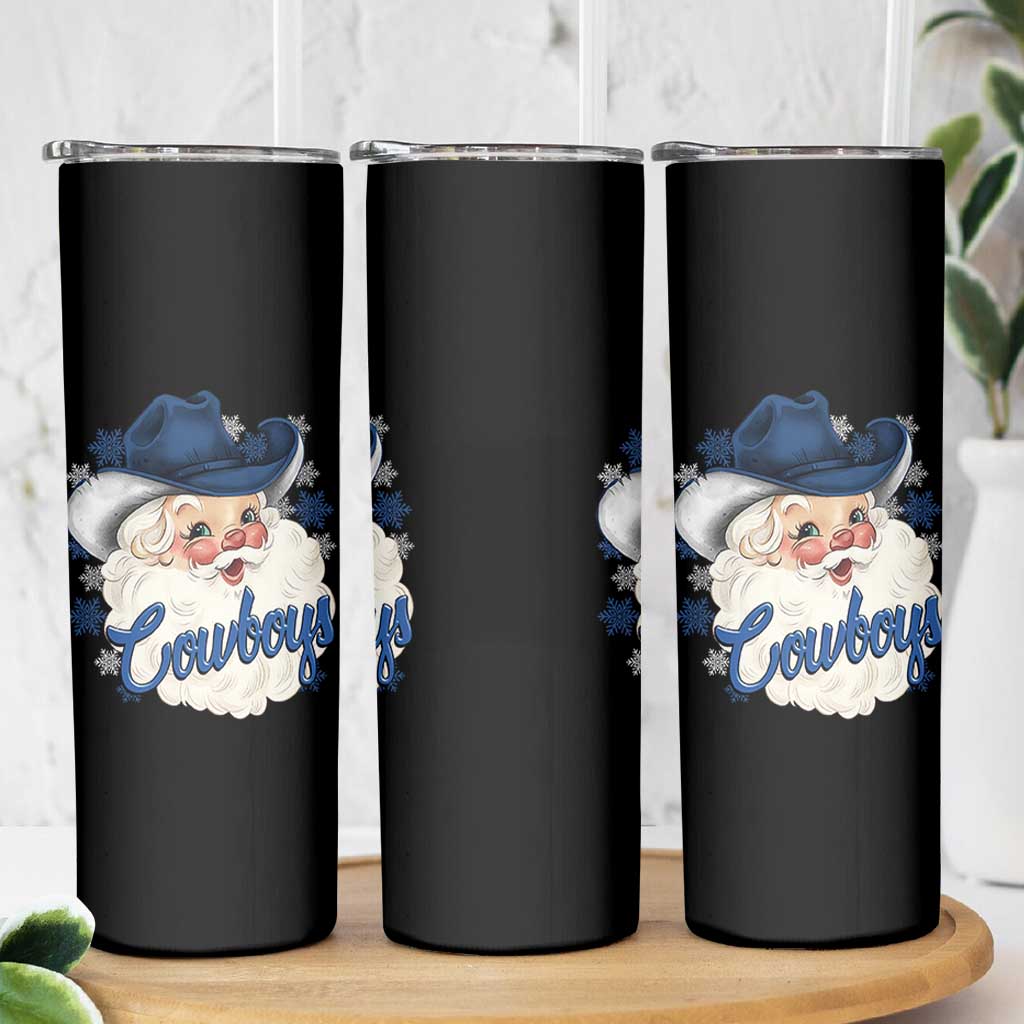 Christmas Cowboys Fan Skinny Tumbler Funny Xmas American Football Blue Santa - Wonder Print Shop