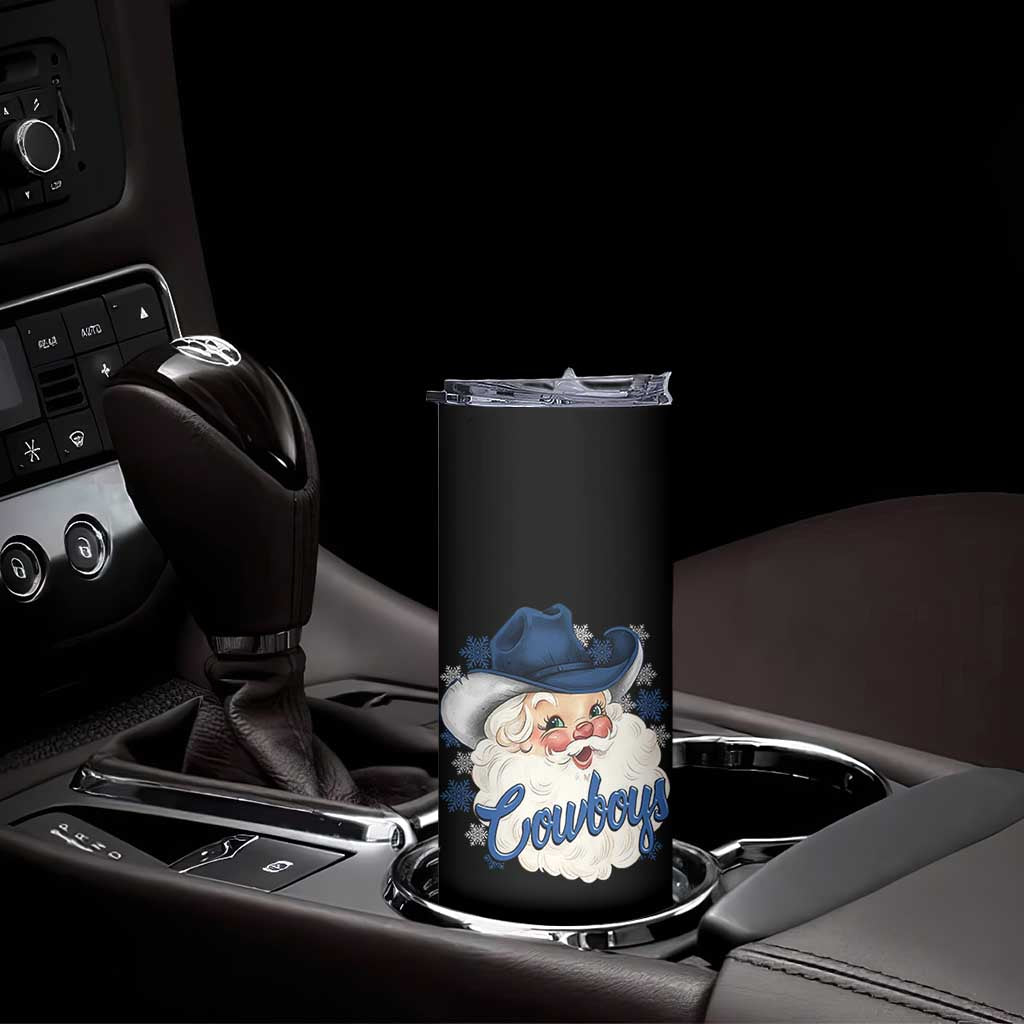 Christmas Cowboys Fan Skinny Tumbler Funny Xmas American Football Blue Santa - Wonder Print Shop