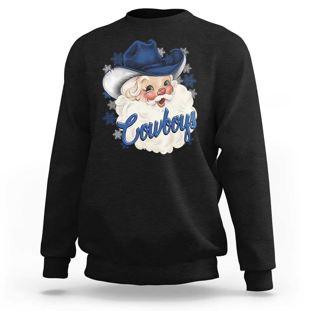 Christmas Cowboys Fan Sweatshirt Funny Xmas American Football Blue Santa - Wonder Print Shop