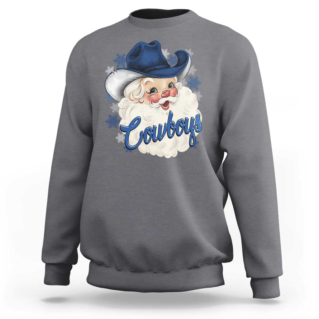 Christmas Cowboys Fan Sweatshirt Funny Xmas American Football Blue Santa - Wonder Print Shop