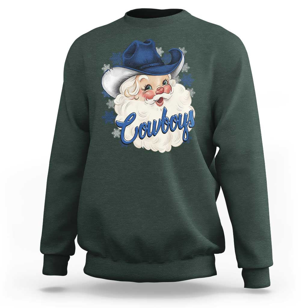 Christmas Cowboys Fan Sweatshirt Funny Xmas American Football Blue Santa - Wonder Print Shop
