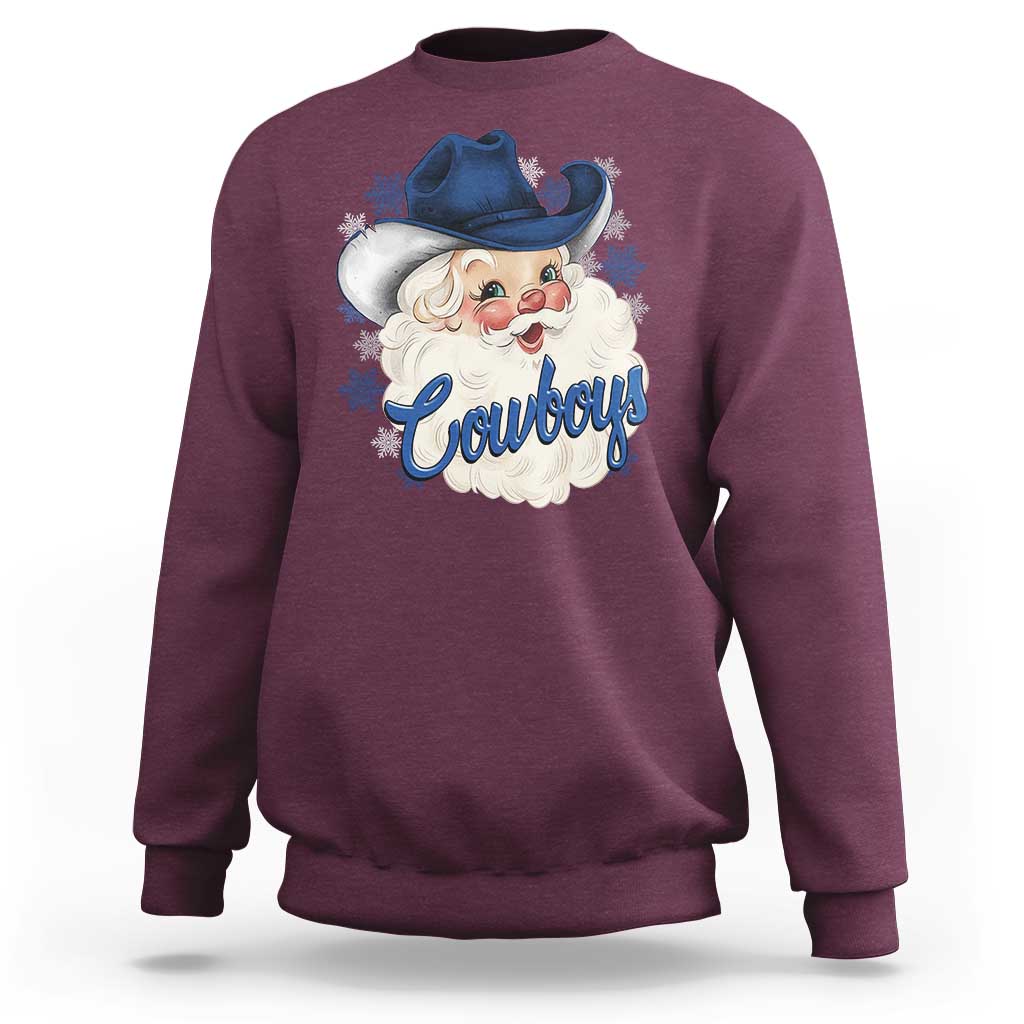 Christmas Cowboys Fan Sweatshirt Funny Xmas American Football Blue Santa - Wonder Print Shop