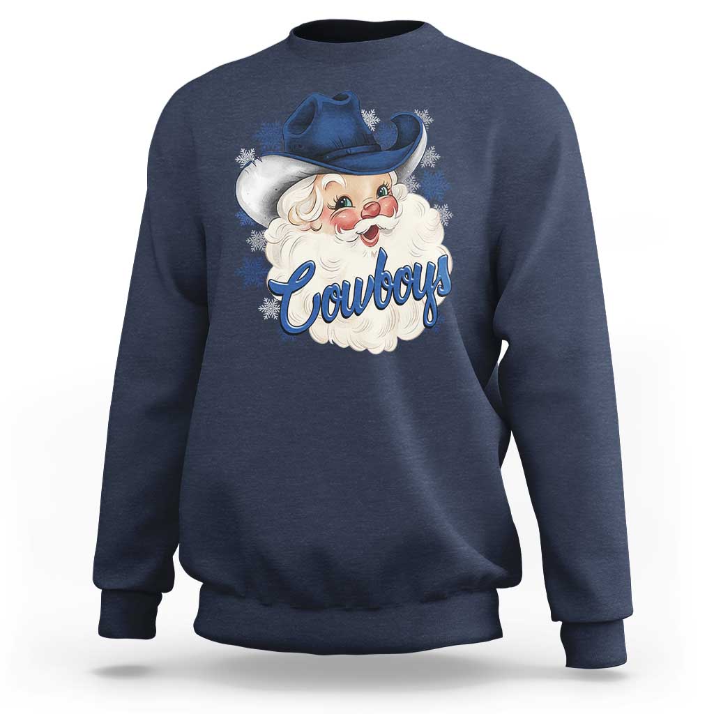 Christmas Cowboys Fan Sweatshirt Funny Xmas American Football Blue Santa - Wonder Print Shop