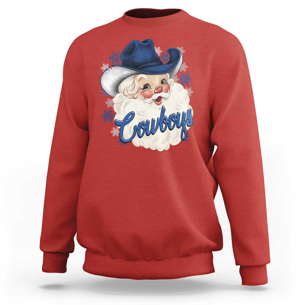 Christmas Cowboys Fan Sweatshirt Funny Xmas American Football Blue Santa - Wonder Print Shop