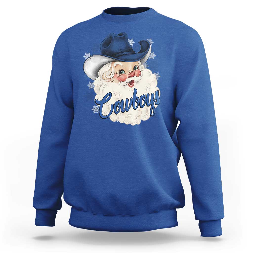 Christmas Cowboys Fan Sweatshirt Funny Xmas American Football Blue Santa - Wonder Print Shop