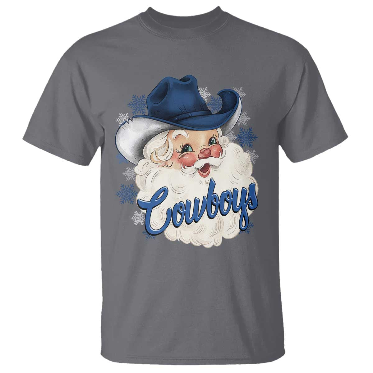Christmas Cowboys Fan T Shirt Funny Xmas American Football Blue Santa - Wonder Print Shop