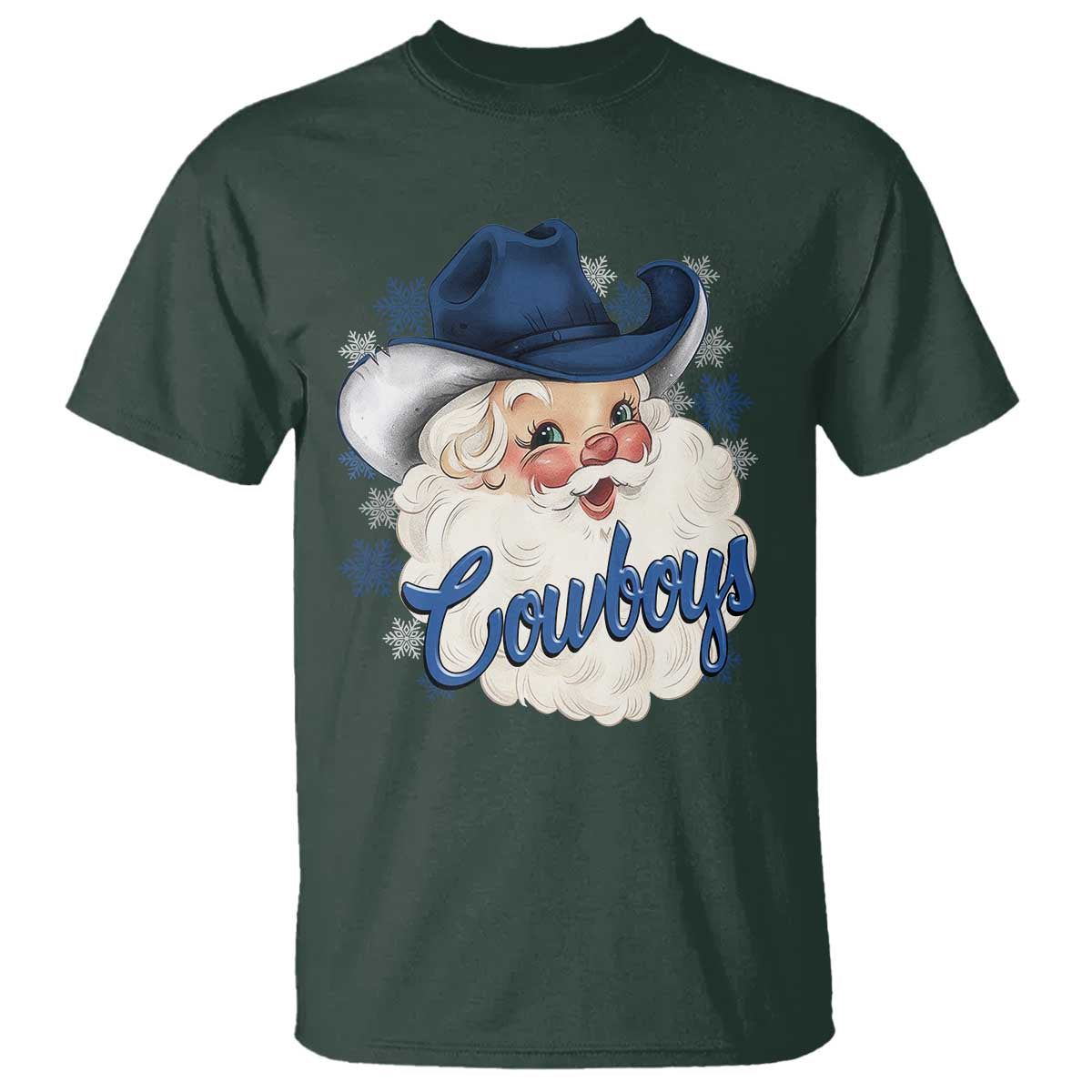 Christmas Cowboys Fan T Shirt Funny Xmas American Football Blue Santa - Wonder Print Shop