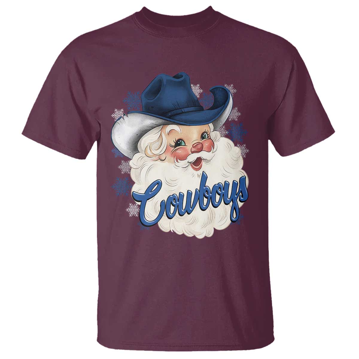 Christmas Cowboys Fan T Shirt Funny Xmas American Football Blue Santa - Wonder Print Shop