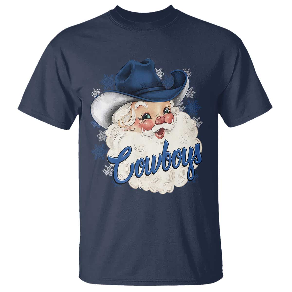 Christmas Cowboys Fan T Shirt Funny Xmas American Football Blue Santa - Wonder Print Shop