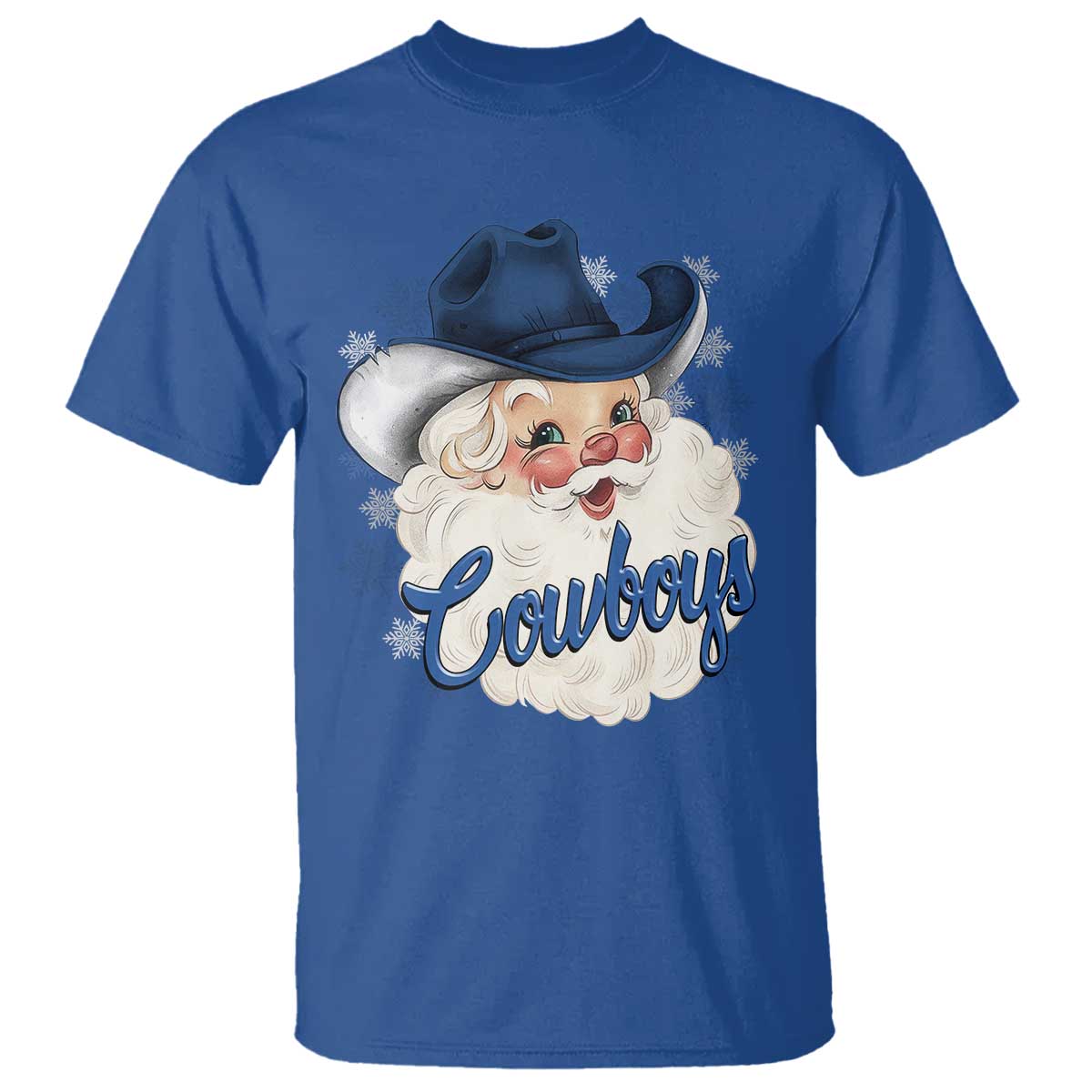 Christmas Cowboys Fan T Shirt Funny Xmas American Football Blue Santa - Wonder Print Shop