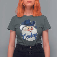 Christmas Cowboys Fan T Shirt For Women Funny Xmas American Football Blue Santa - Wonder Print Shop