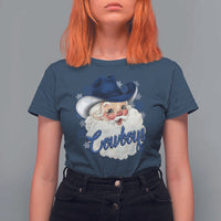 Christmas Cowboys Fan T Shirt For Women Funny Xmas American Football Blue Santa - Wonder Print Shop