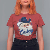 Christmas Cowboys Fan T Shirt For Women Funny Xmas American Football Blue Santa - Wonder Print Shop