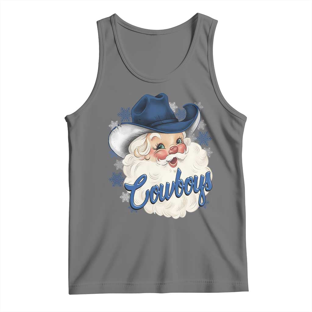 Christmas Cowboys Fan Tank Top Funny Xmas American Football Blue Santa - Wonder Print Shop
