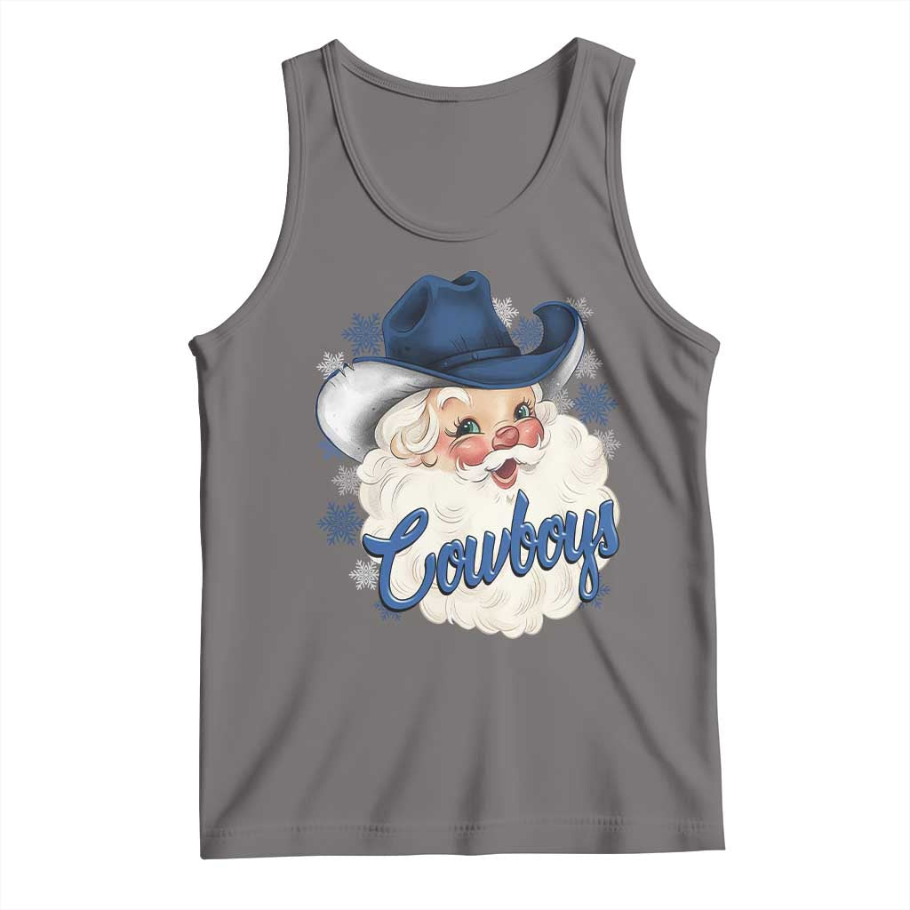 Christmas Cowboys Fan Tank Top Funny Xmas American Football Blue Santa - Wonder Print Shop