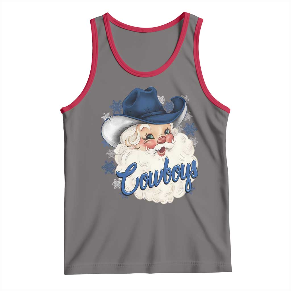 Christmas Cowboys Fan Tank Top Funny Xmas American Football Blue Santa - Wonder Print Shop