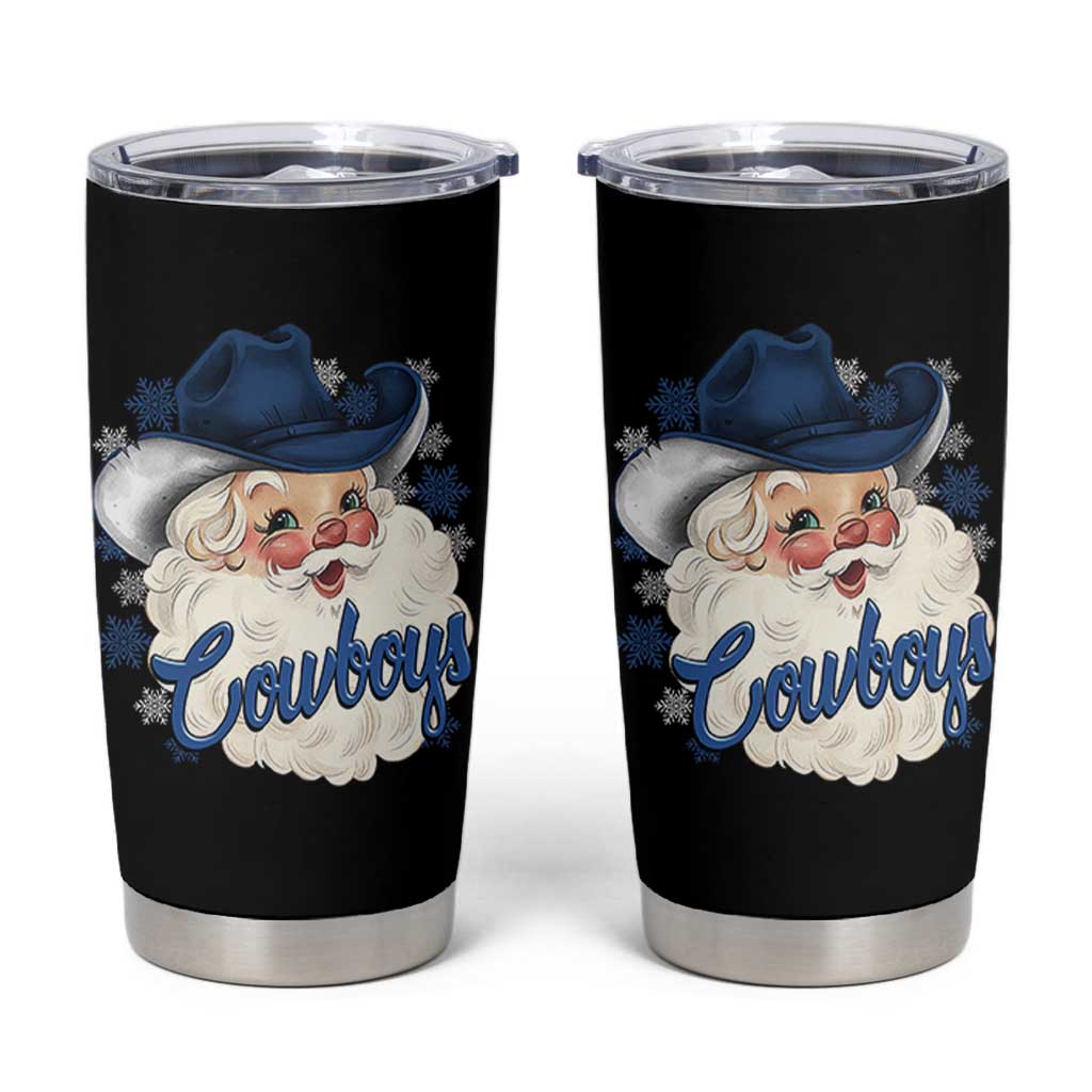 Christmas Cowboys Fan Tumbler Cup Funny Xmas American Football Blue Santa - Wonder Print Shop