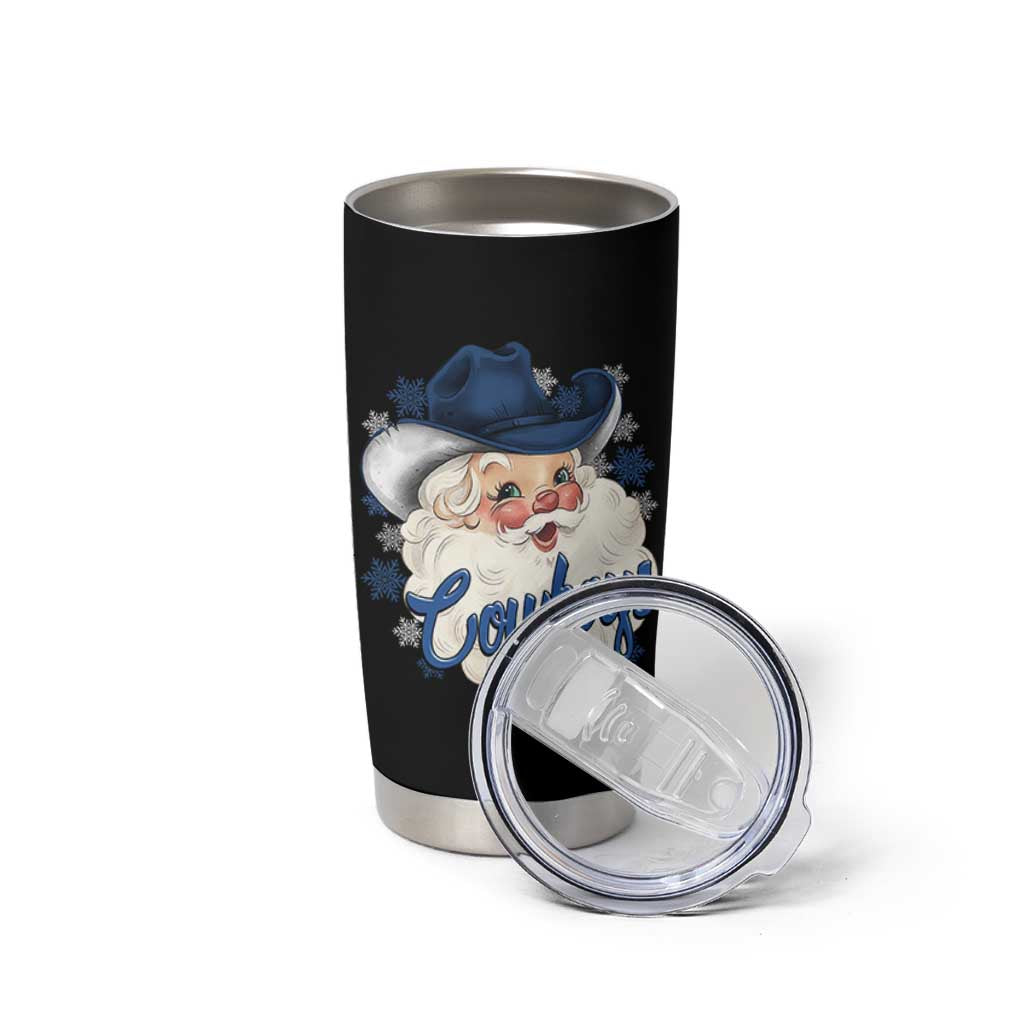 Christmas Cowboys Fan Tumbler Cup Funny Xmas American Football Blue Santa - Wonder Print Shop