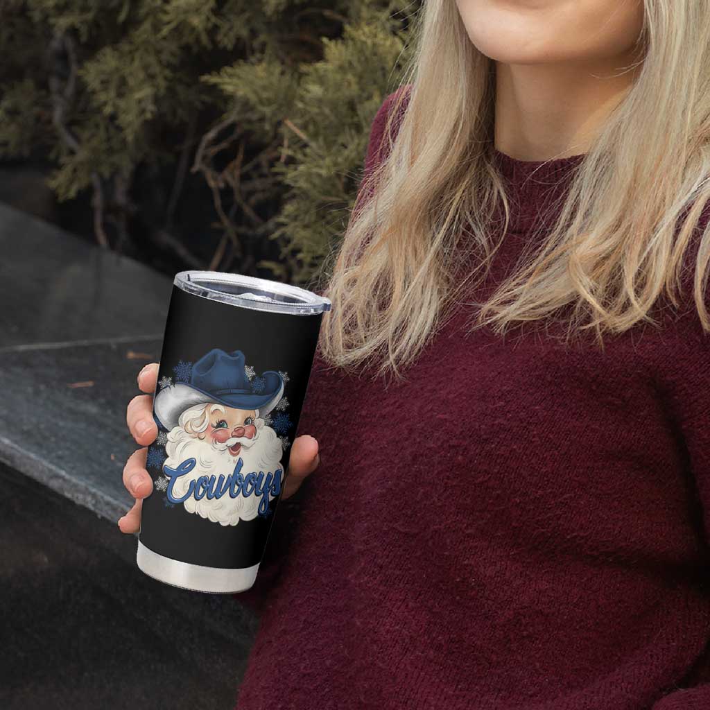 Christmas Cowboys Fan Tumbler Cup Funny Xmas American Football Blue Santa - Wonder Print Shop