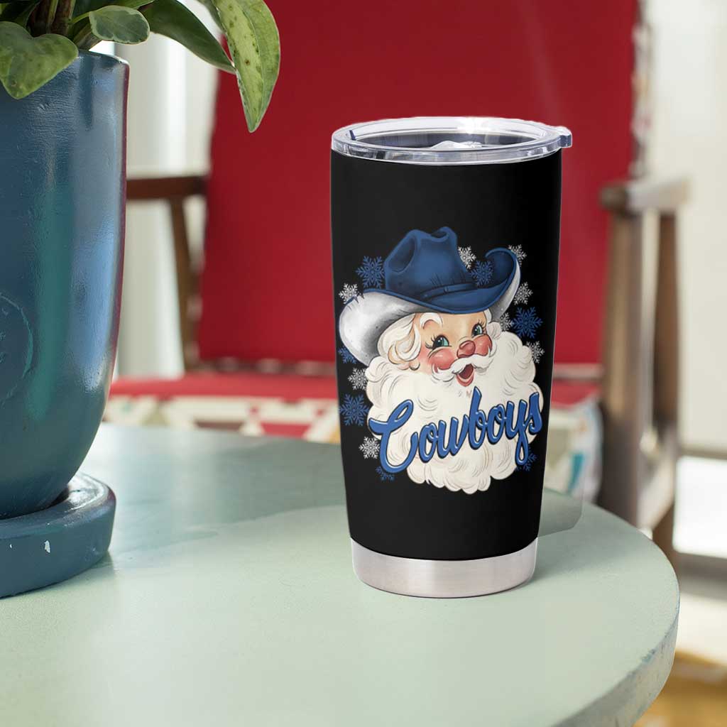 Christmas Cowboys Fan Tumbler Cup Funny Xmas American Football Blue Santa - Wonder Print Shop