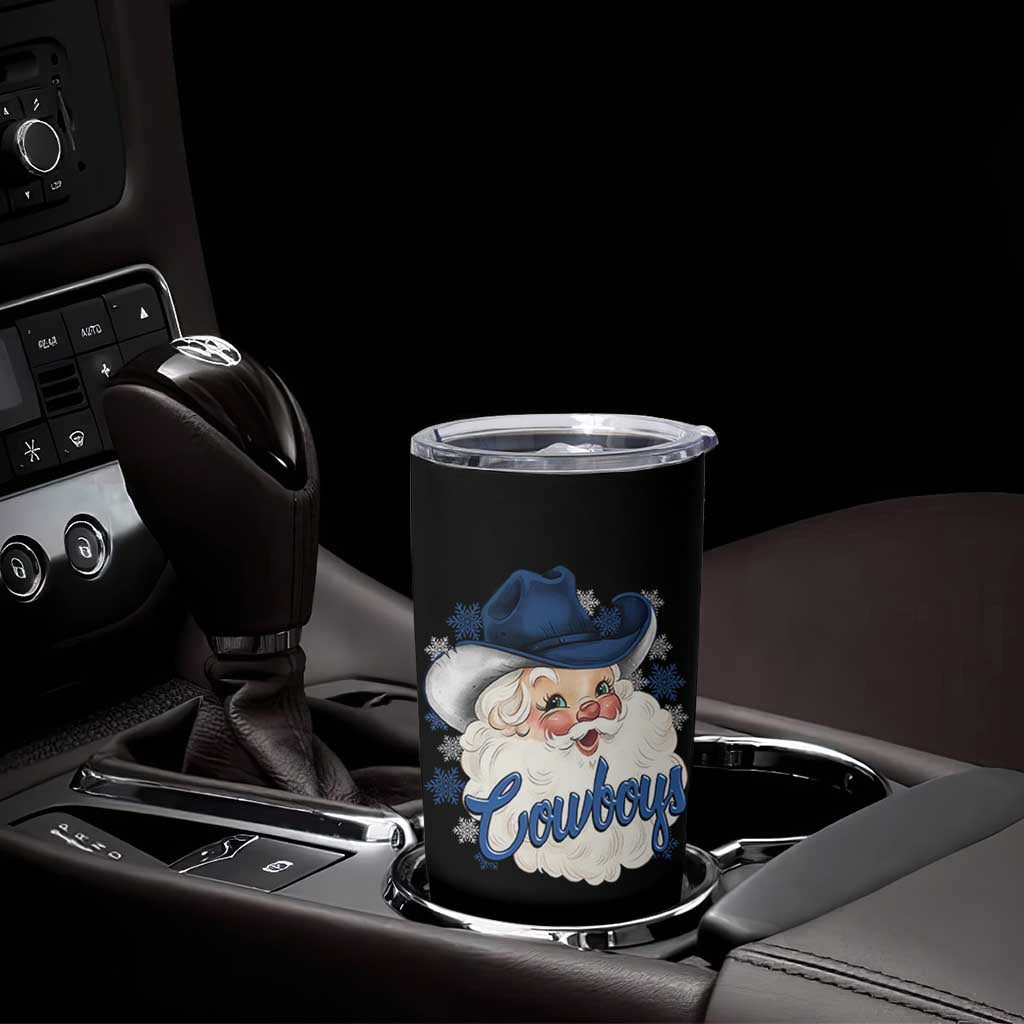 Christmas Cowboys Fan Tumbler Cup Funny Xmas American Football Blue Santa - Wonder Print Shop