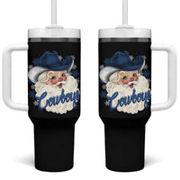 Christmas Cowboys Fan Tumbler With Handle Funny Xmas American Football Blue Santa - Wonder Print Shop