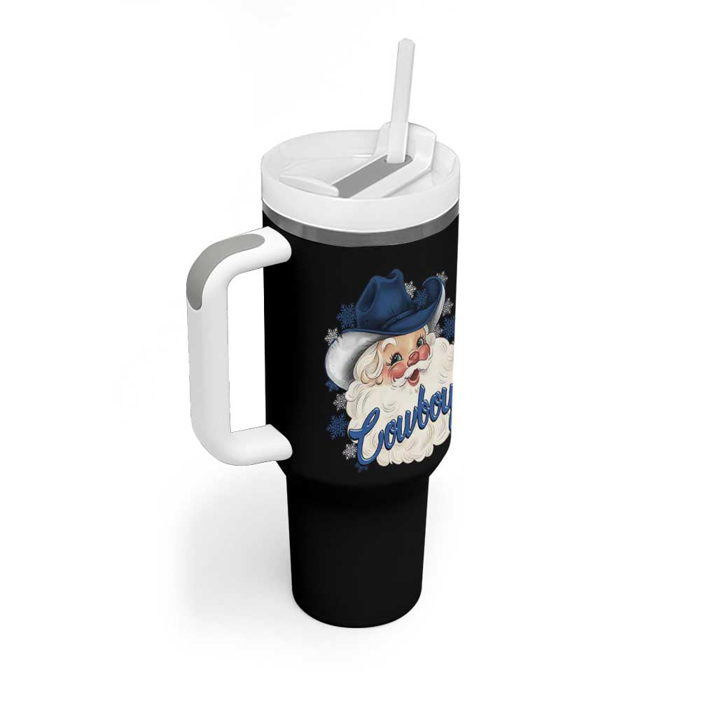 Christmas Cowboys Fan Tumbler With Handle Funny Xmas American Football Blue Santa - Wonder Print Shop
