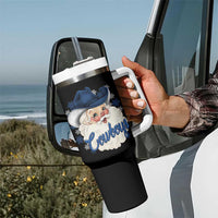 Christmas Cowboys Fan Tumbler With Handle Funny Xmas American Football Blue Santa - Wonder Print Shop