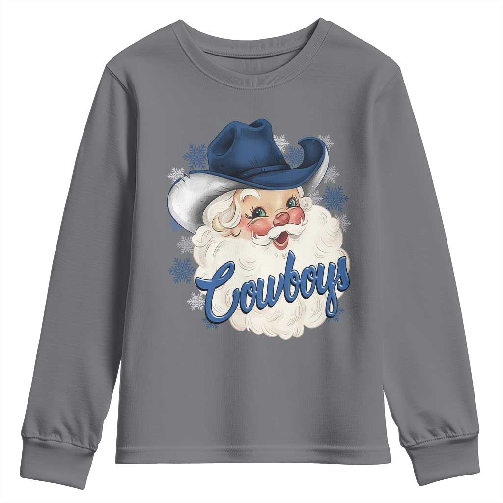 Christmas Cowboys Fan Youth Sweatshirt Funny Xmas American Football Blue Santa - Wonder Print Shop
