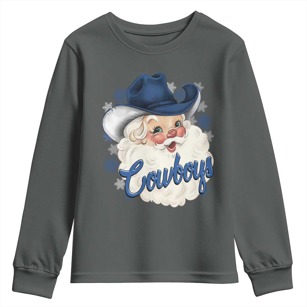 Christmas Cowboys Fan Youth Sweatshirt Funny Xmas American Football Blue Santa - Wonder Print Shop