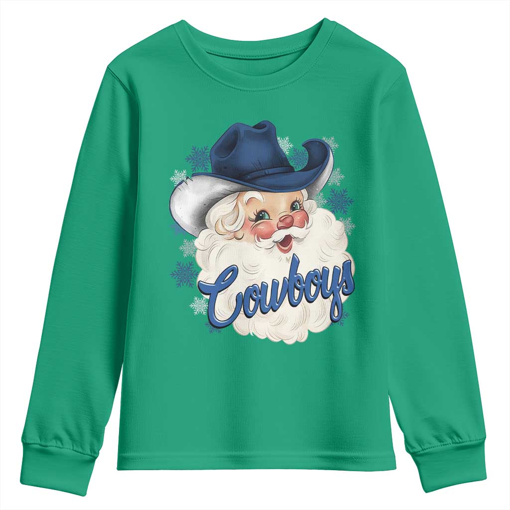 Christmas Cowboys Fan Youth Sweatshirt Funny Xmas American Football Blue Santa - Wonder Print Shop