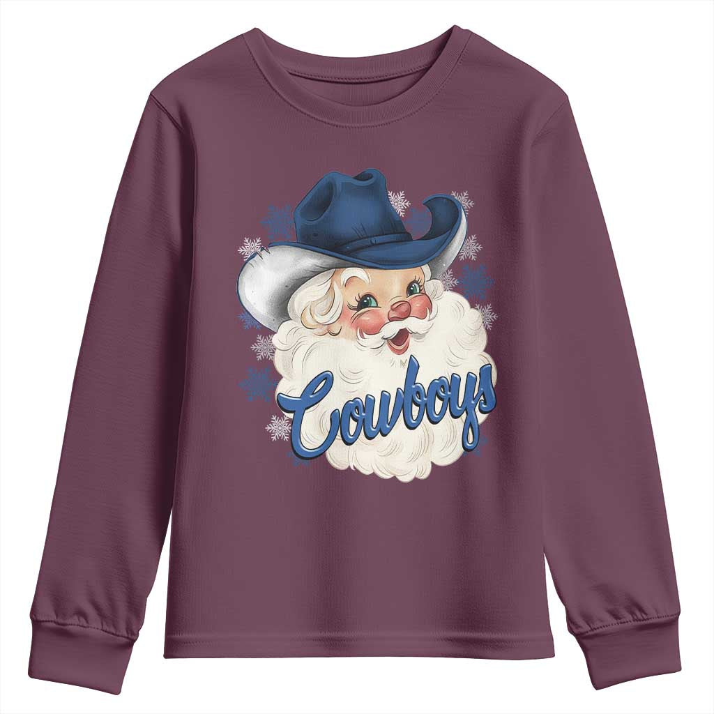 Christmas Cowboys Fan Youth Sweatshirt Funny Xmas American Football Blue Santa - Wonder Print Shop