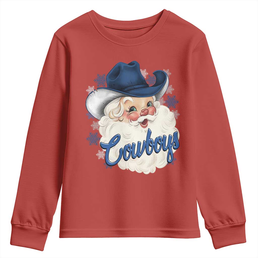 Christmas Cowboys Fan Youth Sweatshirt Funny Xmas American Football Blue Santa - Wonder Print Shop