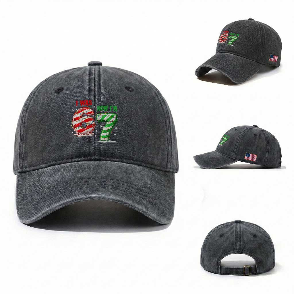 Funny 67 Meme 7 Year Old Birthday Christmas Washed Cotton Baseball Cap I Was 6 Now I Am 7 Brainrot