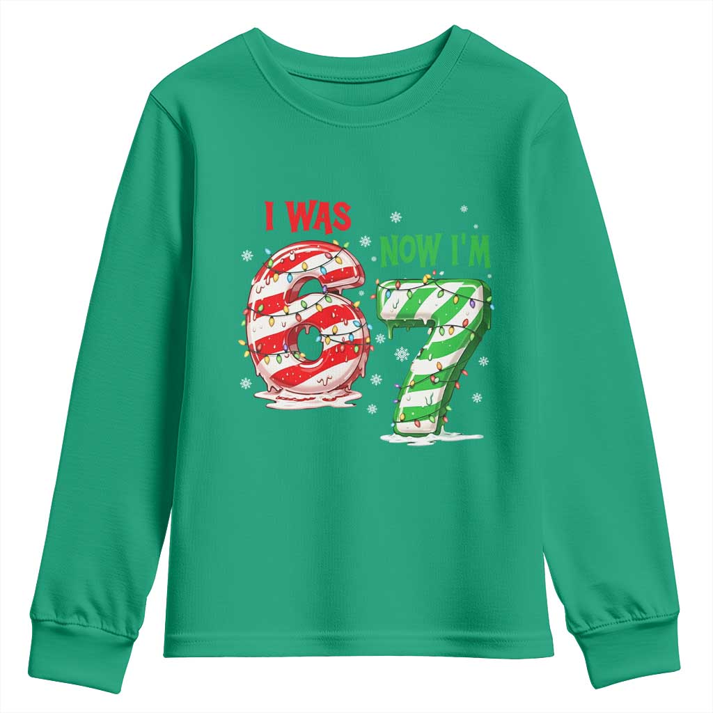 Funny 67 Meme 7 Year Old Birthday Christmas Youth Sweatshirt I Was 6 Now I Am 7 Brainrot - Wonder Print Shop