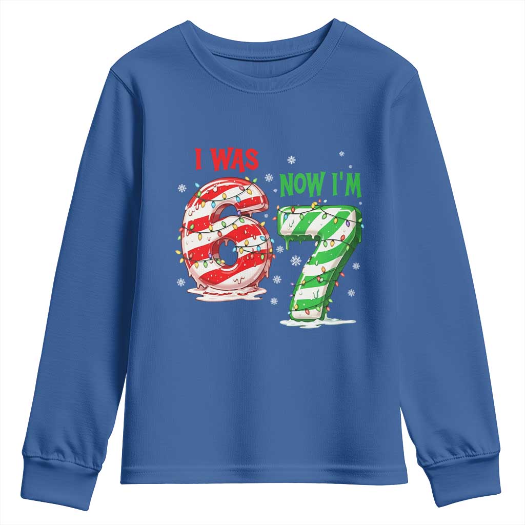 Funny 67 Meme 7 Year Old Birthday Christmas Youth Sweatshirt I Was 6 Now I Am 7 Brainrot - Wonder Print Shop