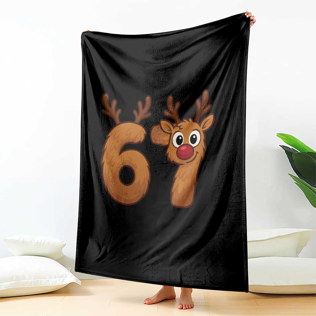 Funny 67 Christmas Reindeer Throw Blanket Six Seven Meme Xmas Holiday - Wonder Print Shop