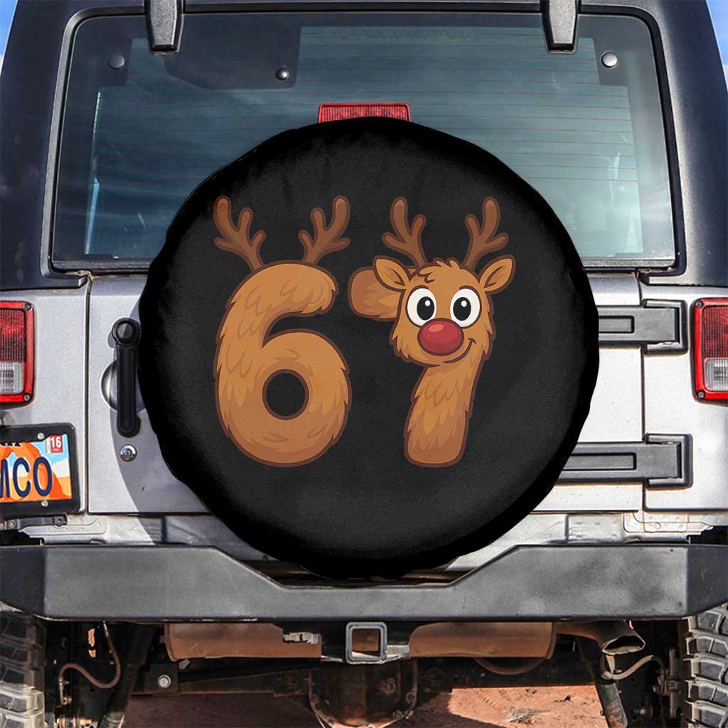 Funny 67 Christmas Reindeer Spare Tire Cover Six Seven Meme Xmas Holiday - Wonder Print Shop