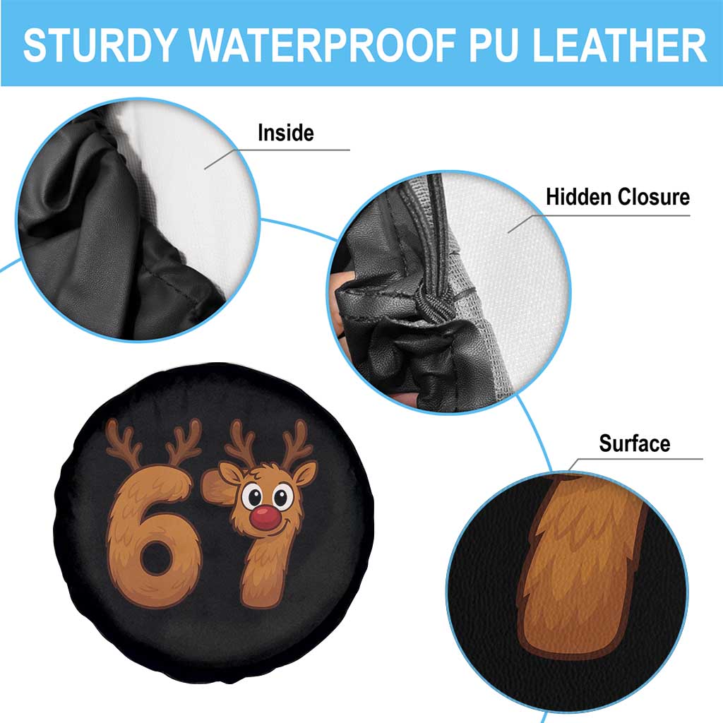 Funny 67 Christmas Reindeer Spare Tire Cover Six Seven Meme Xmas Holiday - Wonder Print Shop