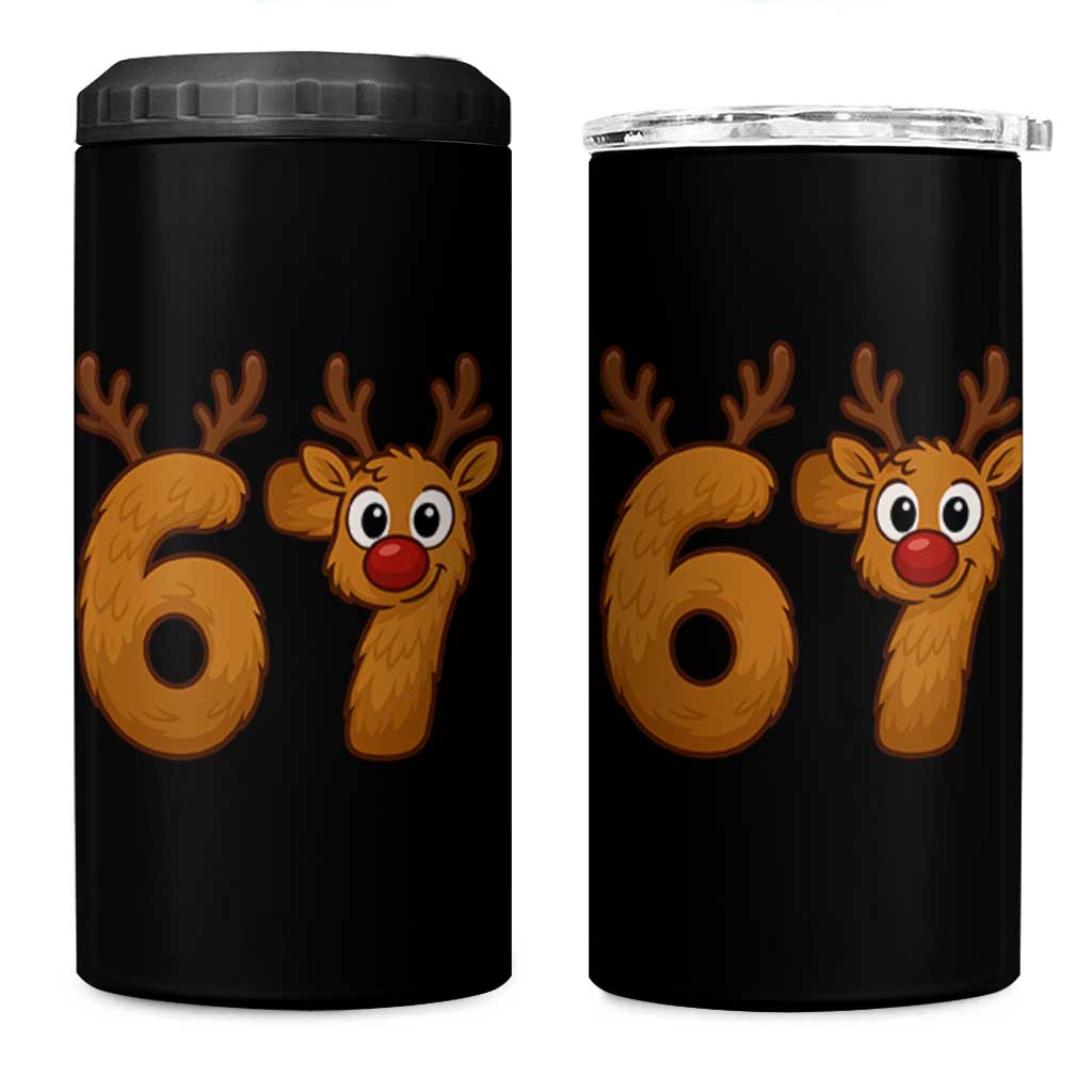 Funny 67 Christmas Reindeer 4 in 1 Can Cooler Tumbler Six Seven Meme Xmas Holiday - Wonder Print Shop