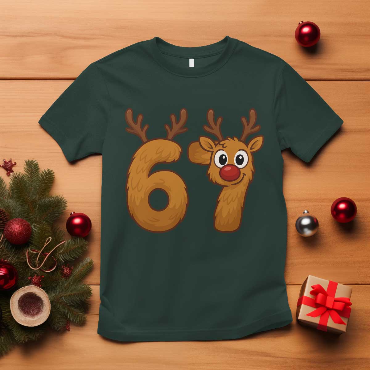 Funny 67 Christmas Reindeer T Shirt Six Seven Meme Xmas Holiday - Wonder Print Shop