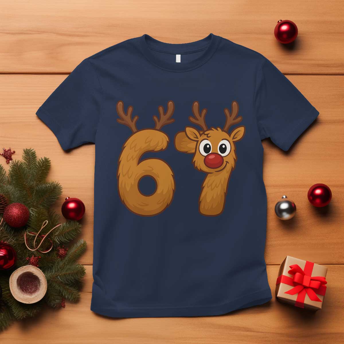 Funny 67 Christmas Reindeer T Shirt Six Seven Meme Xmas Holiday - Wonder Print Shop