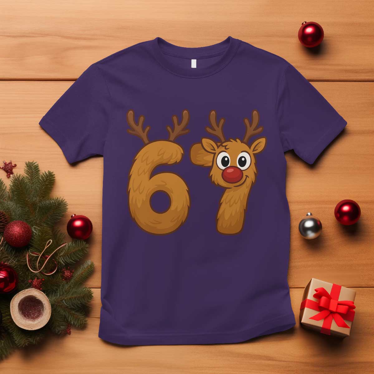 Funny 67 Christmas Reindeer T Shirt Six Seven Meme Xmas Holiday - Wonder Print Shop