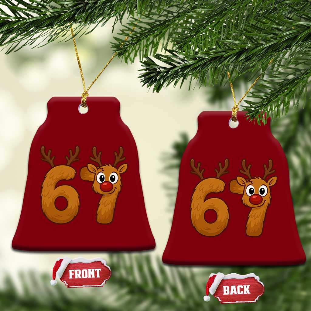 Funny 67 Christmas Reindeer Ceramic Ornament Six Seven Meme Xmas Holiday - Wonder Print Shop