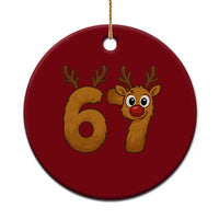 Funny 67 Christmas Reindeer Ceramic Ornament Six Seven Meme Xmas Holiday - Wonder Print Shop