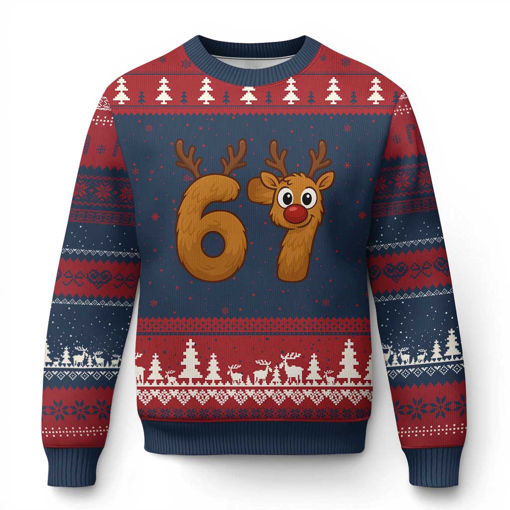 Funny 67 Xmas Reindeer Ugly Christmas Sweater Six Seven Meme Xmas Holiday - Wonder Print Shop