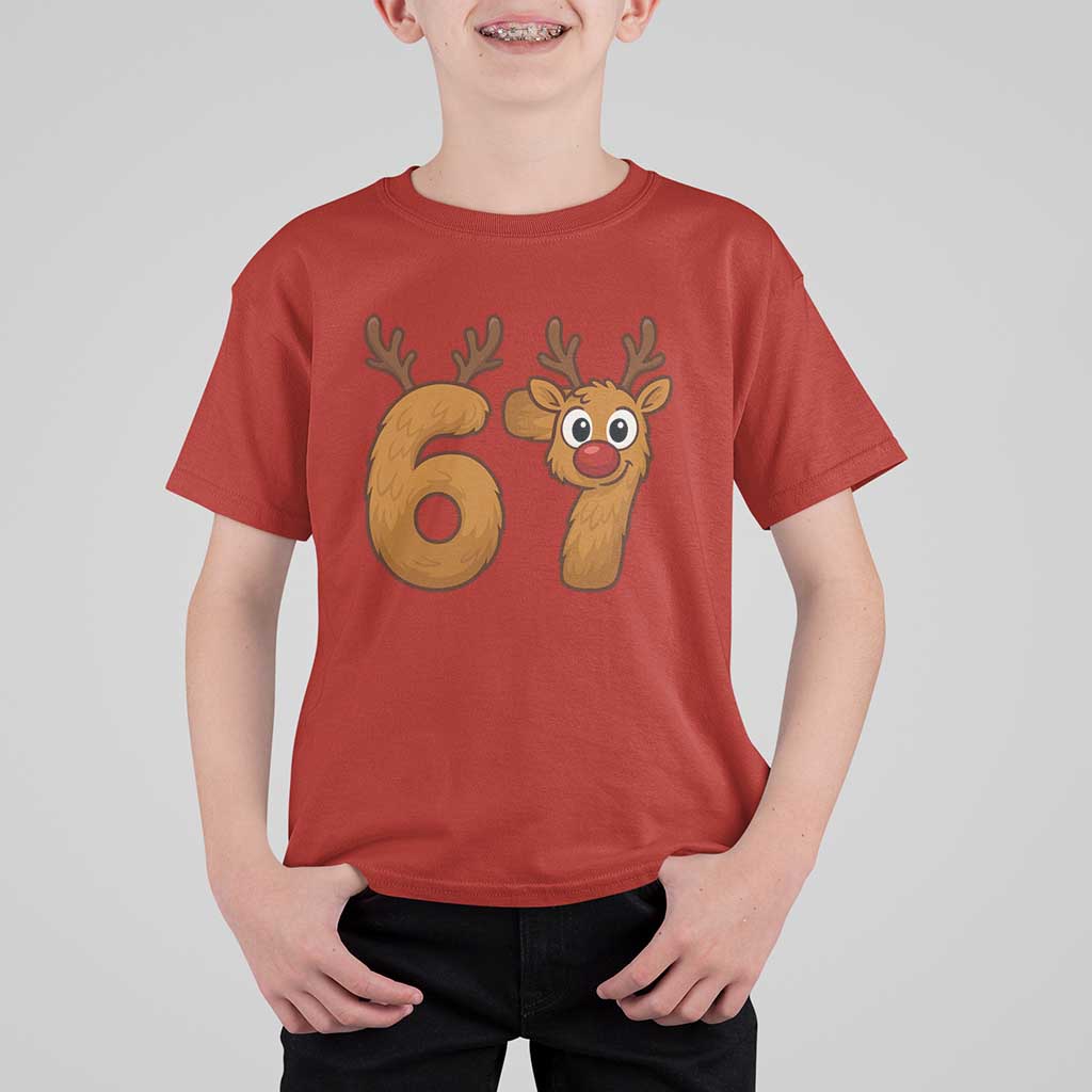 Funny 67 Christmas Reindeer T Shirt For Kid Six Seven Meme Xmas Holiday - Wonder Print Shop