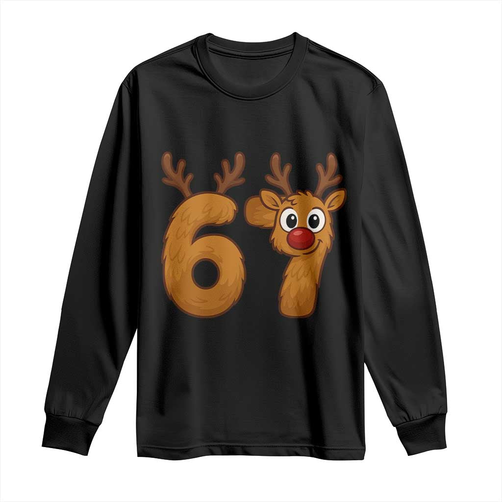 Funny 67 Christmas Reindeer Long Sleeve Shirt Six Seven Meme Xmas Holiday - Wonder Print Shop
